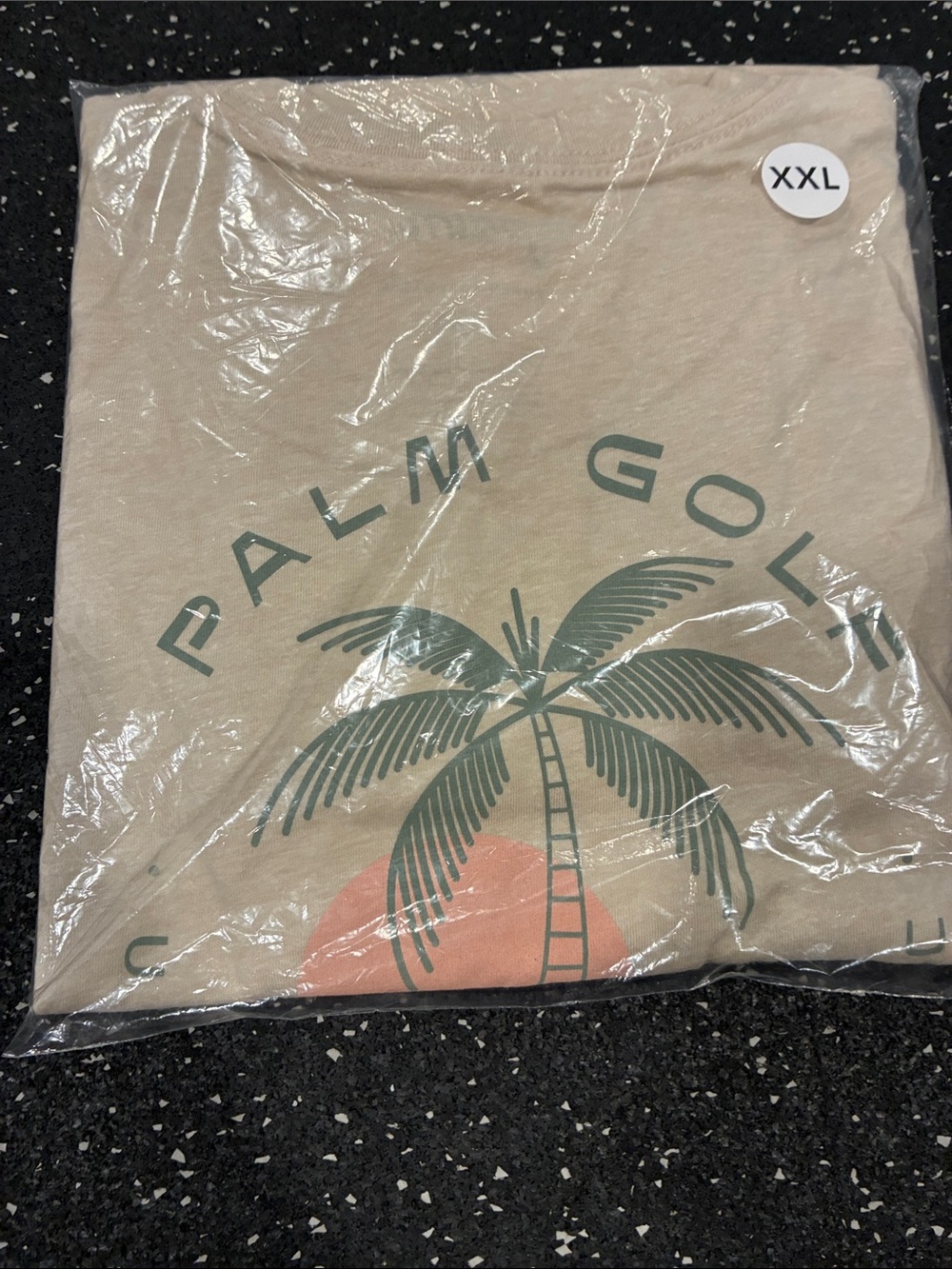 Palm Golf Graphic Tee in Tan with Green Palm Print